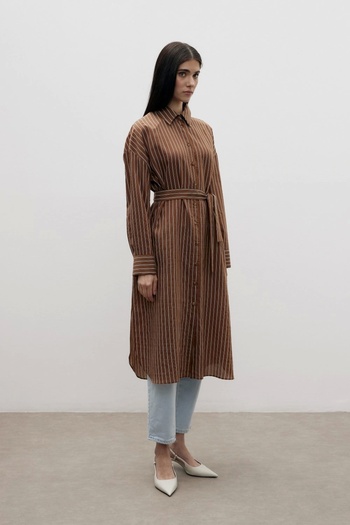 Merwish Merwi̇sh Mono Long Shirt-Brown 1388