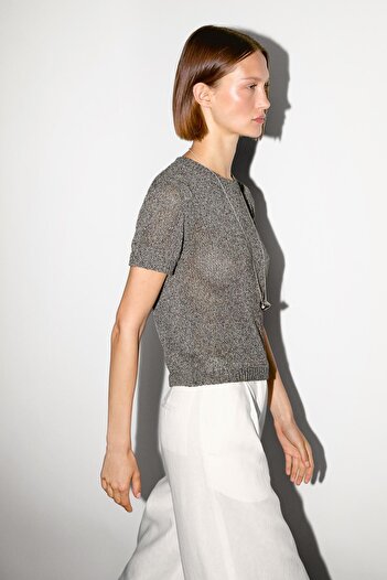 Massimo Dutti Metalik kısa kollu triko kazak