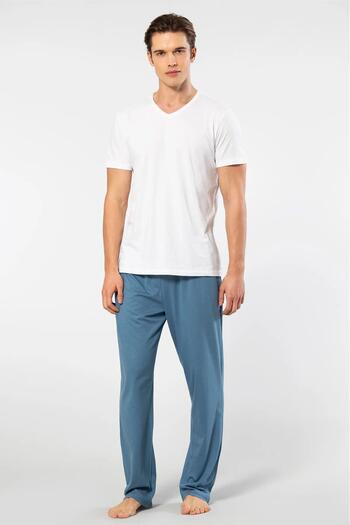 Cacharel V-Neck T-Shirt and Pajama Set with Pockets, 50% Cotton 50% Modal