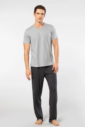 Cacharel V-Neck T-Shirt and Pajama Set with Pockets, 50% Cotton 50% Modal