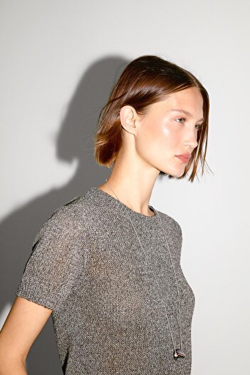 Massimo Dutti Metalik kısa kollu triko kazak