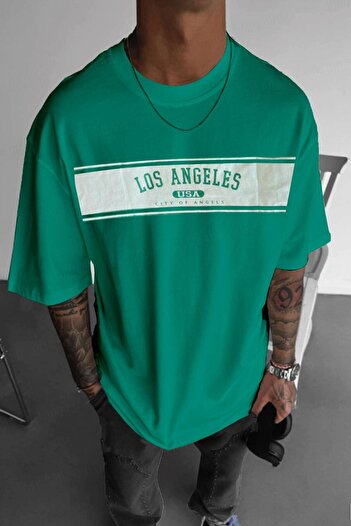 Millionaire Men's Bntn Green City of Angels Oversize Fit Loose Wide Fit Loose Cut T-Shirt