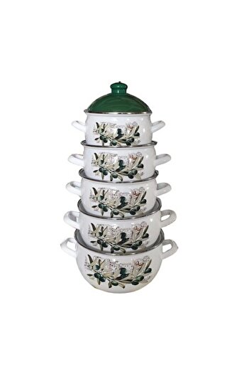 OEM 10-piece pot set, Savasan, White with pattern, Enamel