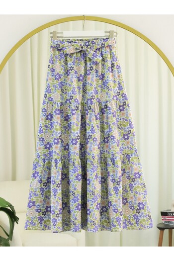 Modamorfo Floral Piece Skirt with Belt - Purple