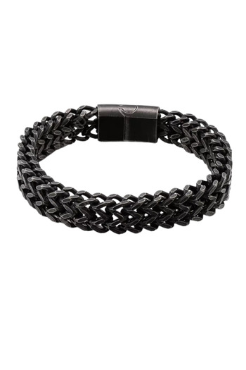 Tessero Vintage Men's Bracelet with Double Chain, Stainless Steel, Magnetic Clasp, 12 mm, Tessero, Black