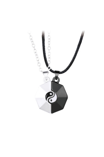 Tessero Set of two necklaces with magnetic pendant, Yin and Yang pattern, for couples, friends, silver