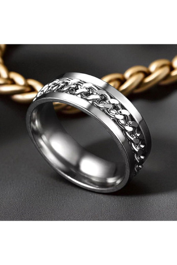 CAXBERN Unisex Stainless Steel Ring Rotatable Titanium Anti-Stress Ring in the Middle