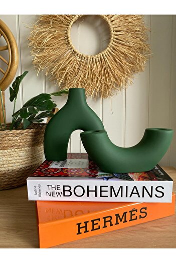 Porselian Holezon and Half Ring Bohemian Vase Single Color Vase
