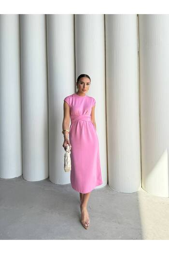 Friday Mood Women's Belt Detailed Basic Midi Dress