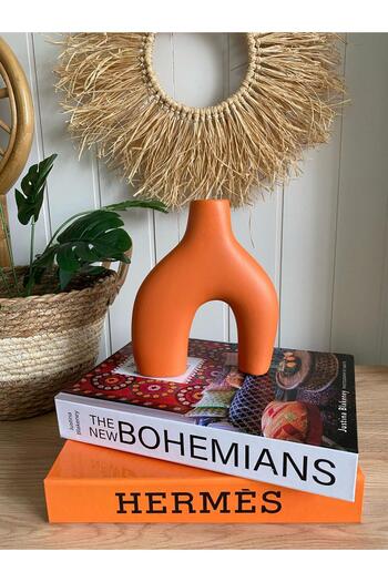 Porselian 2 Leg Bohemian Vase, Decorative Plaster Vase 18,5X15