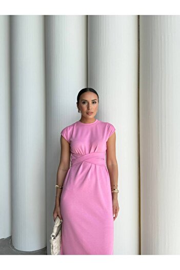 Friday Mood Women's Belt Detailed Basic Midi Dress