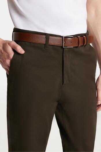Tudors Men's Slim Fit Chino Stretch Side Pocket Front Zipper Cotton Textured Khaki Trousers