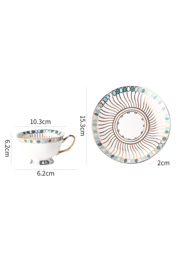 Shuer 2 Sets Balloon Gold Thread Coffee Cup And Coffee Dish Blue 10.3x6.2x6.2cm
