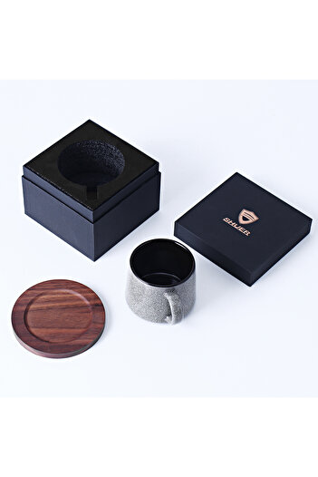 sharpdo 300 ML Kiln Glaze Process Ceramic Coffee Cup With Wooden Pad