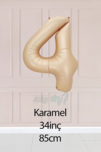 Atölye Mi 4 Year Old Caramel Number Balloon 34 Inch Sand Beige Age Balloon