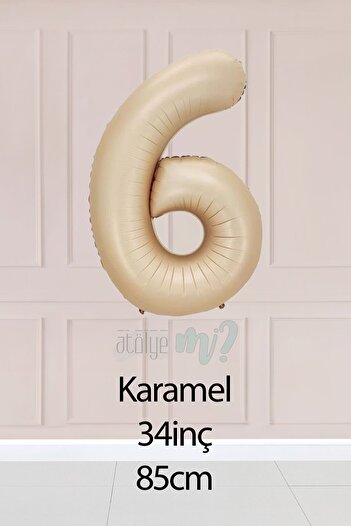 Atölye Mi 6 Year Old Caramel Number Balloon 34 Inch Sand Beige Age Balloon