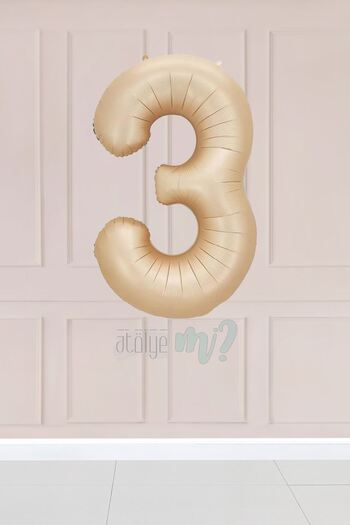 Atölye Mi 3 Year Old Caramel Number Balloon 34 Inch Sand Beige Age Balloon
