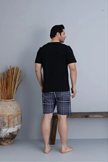 FORMO Men's 100% Organic Cotton Short Sleeve Plaid Shorts Natural Pajama Set