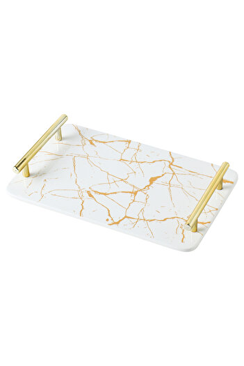 sharpdo Simple Modern Metal Handle Household Multi-purpose Tray Creative Ceramic Decoration Tray
