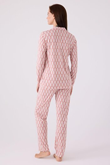 Arnetta Women's Retro Pink Pajama Set, Long Sleeve Women's Pajama Set with Buttons and Pockets