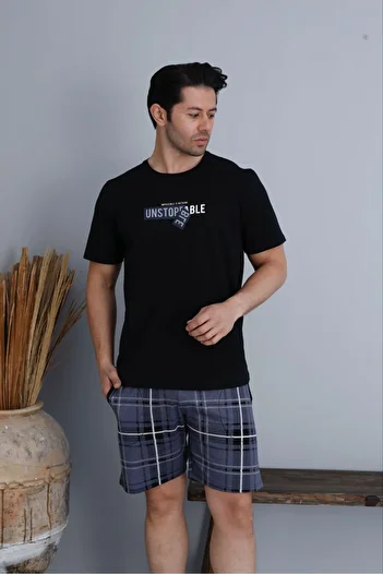 FORMO Men's 100% Organic Cotton Short Sleeve Plaid Shorts Natural Pajama Set