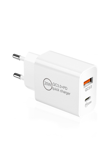 OEM Mobile phone charger, PD20W QC3.0 dual-port fast charger, charging head adapter, NAXSIR, white