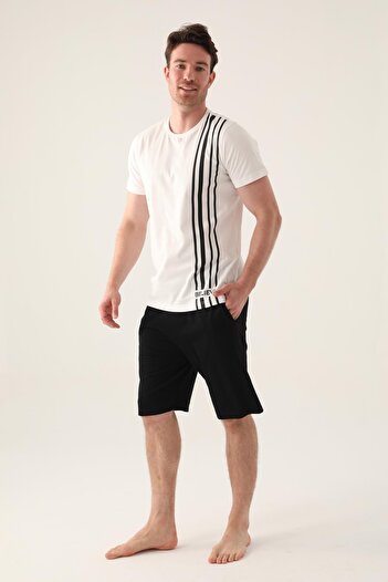 Arnetta Short Sleeve Men's Bermuda Set, Plus Size Shorts Set, 100% Cotton Bermuda Set