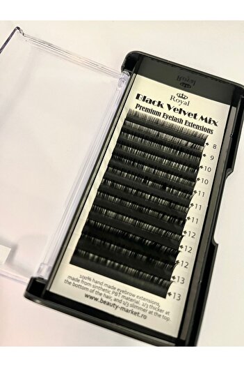 Royal Royal Black Velvet Eyelash Extensions, CC Curvature, Thickness 0.15 mm, Mix Length, 12 Rows