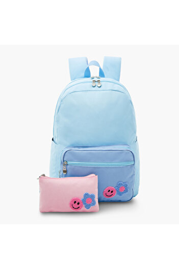Juniors Floral Applique Backpack with Pencil Pouch