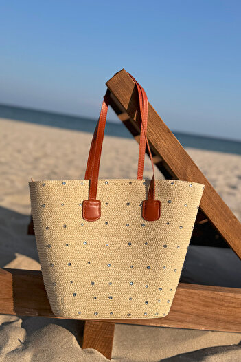 Remsa Mayo Stoned Straw Bag Beach Bag 2006 Beige
