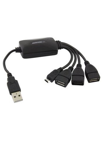 ESPERANZA USB 2.0 hub with 3 USB ports and microUSB connector, Esperanza 92503, black