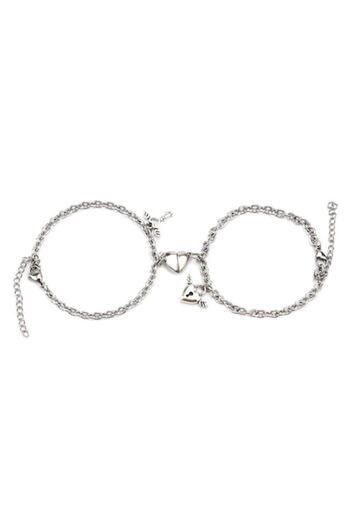 xUPING Set of two bracelets for couples, friends, stainless steel with heart-shaped magnet and key lock pen