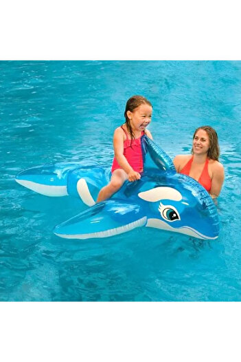 Intex Pvc Inflatable Whale Ride-on With Sturdy Handles For 3 To 6 Years Blue And White 60 X 45 Cm