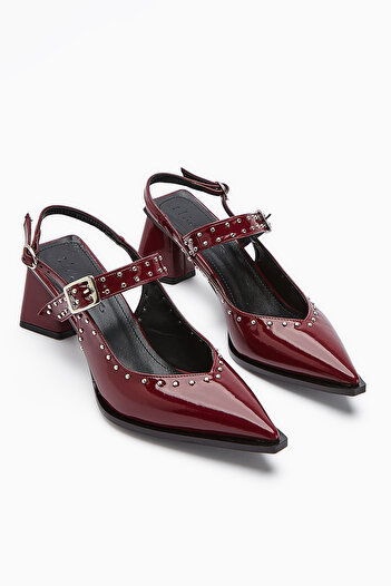 Limoya Nuria Burgundy Patent Leather Pointed Toe Strappy Women's Sandals