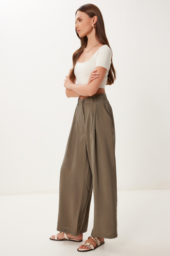 Happiness İstanbul Women's Khaki Modal Palazzo Pants Bv00156