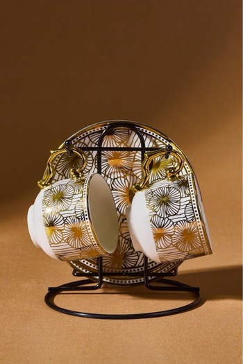 Karaca Anemone 2-Person Coffee Cup with Stand 80 ml