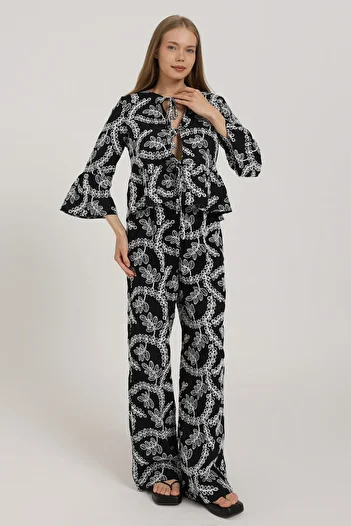 Trendyol Collection Black Embroidered Wide Leg Pants Twoss25Pl00129