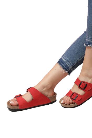 Bequemere Akela Cork Based Genuine Leather Double Banded Orthopedic Unisex Slippers