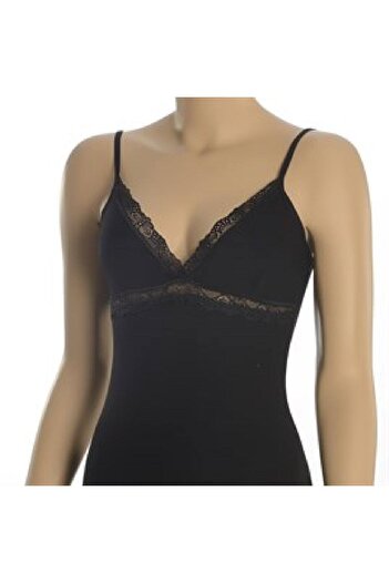 Öts Women's Black Lace V-Neck Lycra Undershirt