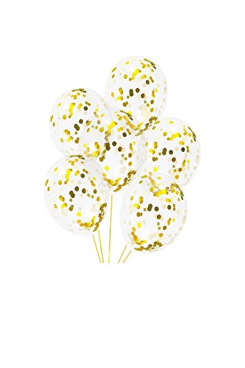 Parti dolabı Transparent Balloon with Gold Confetti Pack of 5