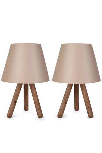 HOMİNG Cappuccino Colorful Design Wooden 3-Legged Eco Lampshade Set of 2