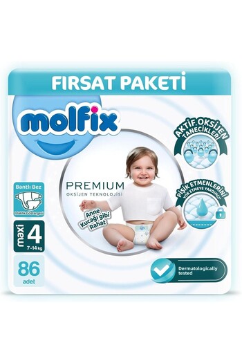 Molfix Maxi Size 4 Baby Diapers - 86 Pieces Premium Ultra Opportunity Package, 7-14 kg