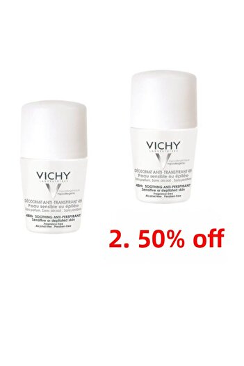 Vichy Antiperspirant Deodorant Roll-On 50 ml for Sensitive Skin - 2nd 50% Off8690595029085