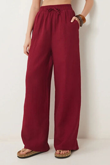 Balenbi Women's Elastic Waist Palazzo Muslin Trousers 1096