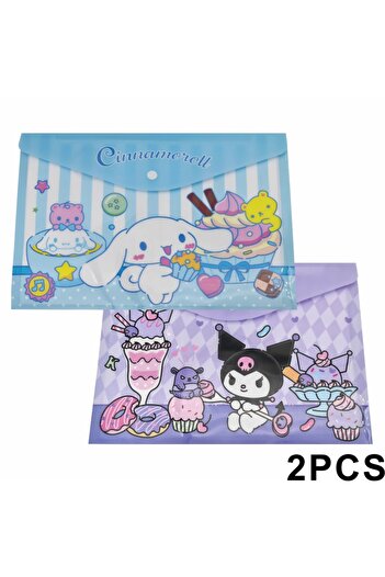 Choice B-2pcs Anime Sanrio Hello Kitty Kuromi Cartoon A4 Document Bag Thickened Snap Information Bag Cute S