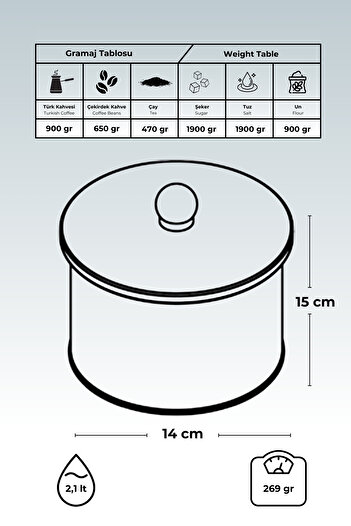 EVLE Tales Desenli Yuvarlak Metal Saklama Kabı, Erzak Saklama Kabı 14 X 15 Cm, 2.1 Litre, Er143-9a