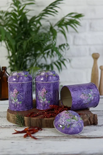EVLE Efb0528 - Flower Purple Patterned Cylinder Metal Storage Container