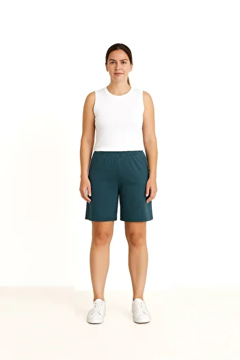 Cottonland Women's Kiana Thin Summer Cotton Combed Shorts with Elastic Waist Petrol