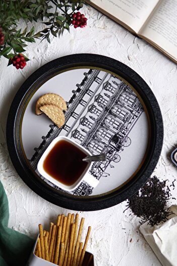 EVLE Ee197-t9 City Patterned Round Tray 32 Cm