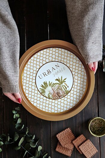 EVLE Ee197-7ı Forrest Yellow - Urban Round Patterned Tray 31.5 Cm